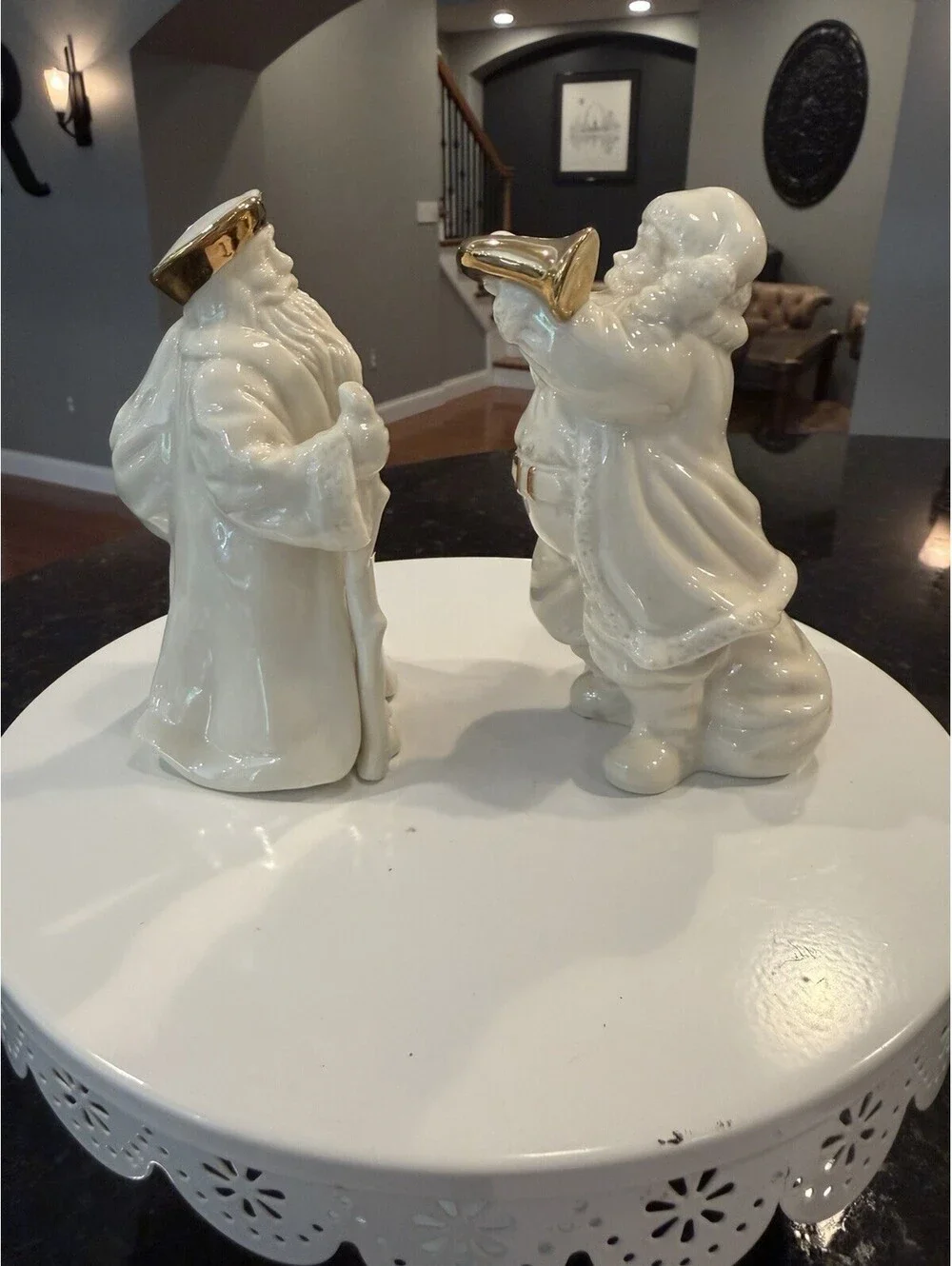 Vtg Lenox Santa’s With Gold Trim Handcrafted By Lennox Set Of 2 EUC